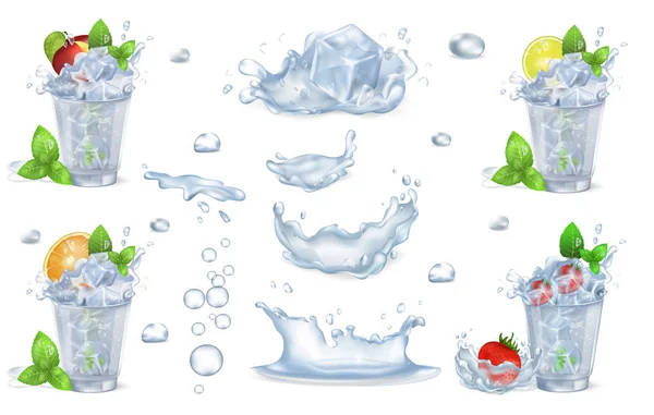 Fruit Cocktails met ijs en Mint illustratie — Stockvector