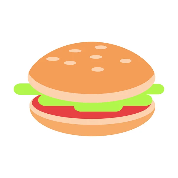 Hamburger z mięsa i sałatki płaskie Vector Icon — Wektor stockowy