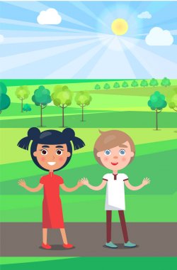 Kız ve erkek yolda Park güneşli havalarda