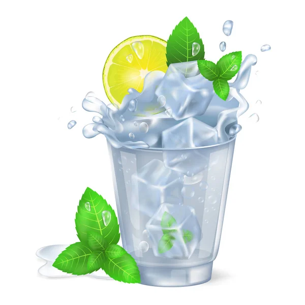 Verre à facettes de Mojito avec illustration de glace — Image vectorielle