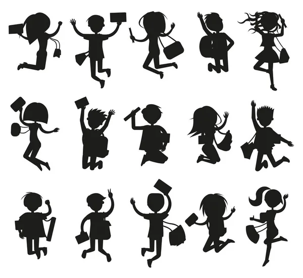 Silhouettes of Happy Excited Jumping Students — Stock Vector