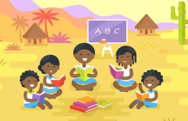 Afrikalı Çocuk köyde açık kitap okumak