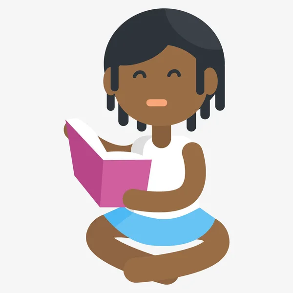Ongelukkige Afrikaanse meisje geïsoleerd lezen boek — Stockvector