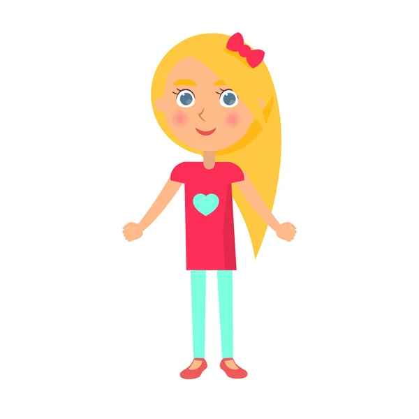 Kleines Mädchen mit blonden Haaren und roter Schleife — Stockvektor