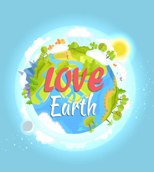 Плакат Love Earth с разноцветной мелькающей планетой — стоковый вектор
