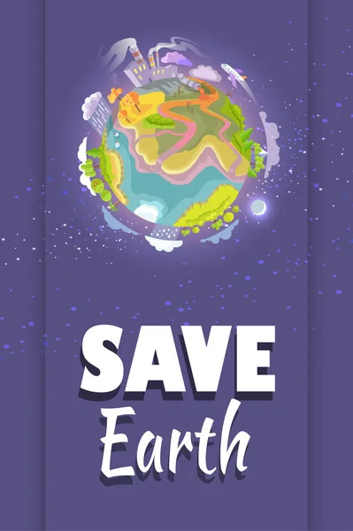 Enregistrer l'agitation de la Terre Affiche avec vue sur l'espace de la planète — Image vectorielle