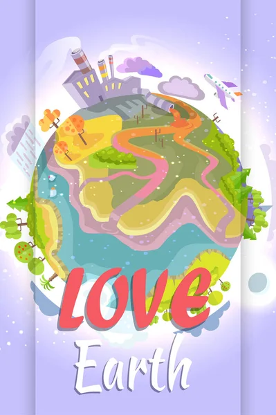 Liefde aarde heldere Poster met illustratie van de planeet — Stockvector