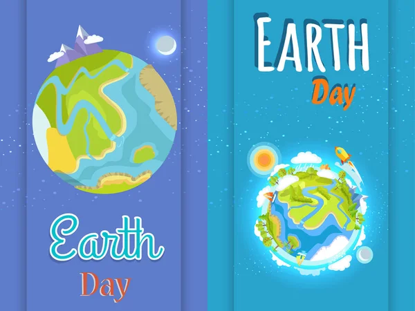 Dia da Terra Cartazes brilhantes com ilustração do planeta — Vetor de Stock