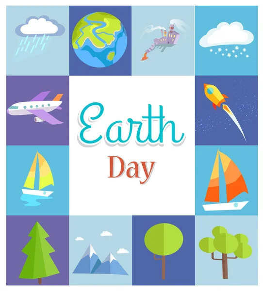 Affiche du Jour de la Terre avec illustrations en carrés — Image vectorielle