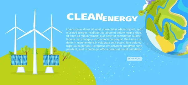 Clean Energy with Solar Panels and Planet Poster — Stock Vector