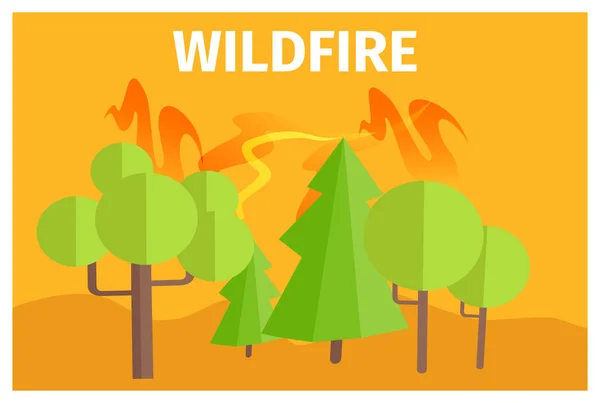 Wildfire ostrzeżenie plakat o tematyce kreskówka ekologia — Wektor stockowy