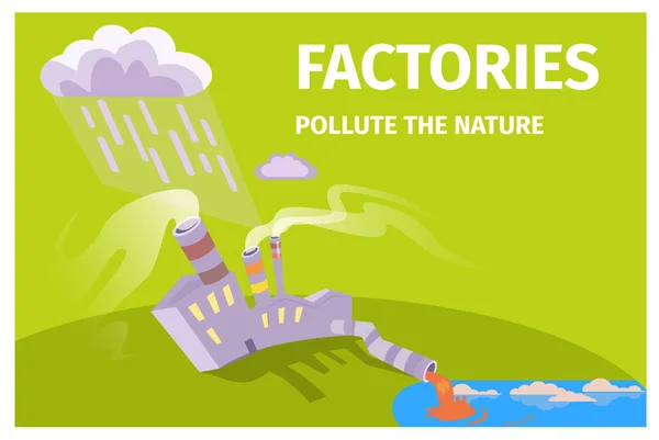 Factories Pollute Nature Ecology Themed Poster — Stock Vector