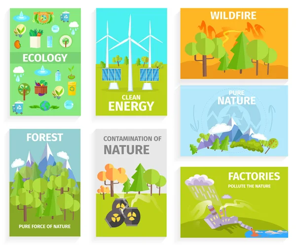 Set Banners Dipicting Environmental Issues - Stok Vektor