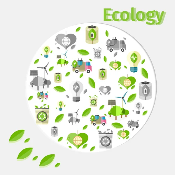 Umweltplakat mit kleinen grünen und grauen Symbolen — Stockvektor