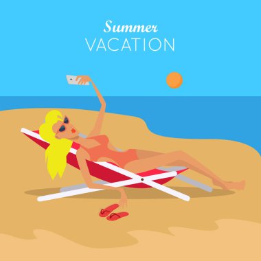 Yaz tatili. Kadın seksi bikini. Vektör