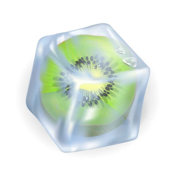 Fryst Kiwi i Ice Cube isolerade Illustration — Stock vektor