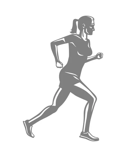 Silhouette of Sportive Running Woman on White — Stock Vector