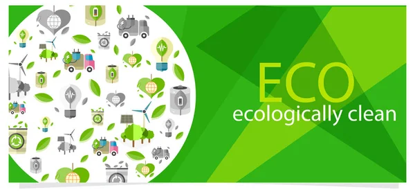 Cartel Eco Eecológicamente Limpio con Iconos de Equipo — Vector de stock