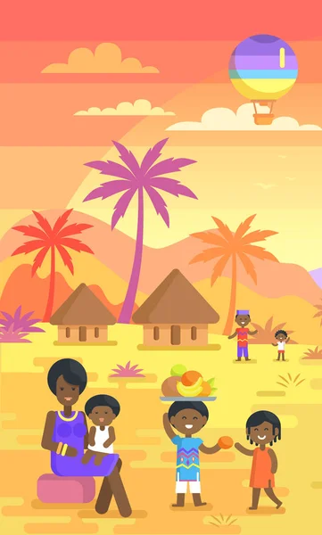 African Family Spending Time Outdoors on Yard — Stock Vector