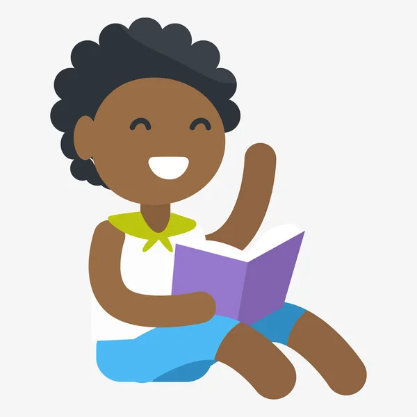 Criança Africana Entusiástica com Livro na Mão — Vetor de Stock