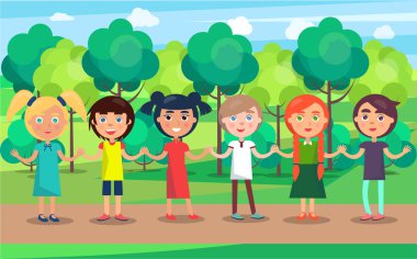 Park yolda el ele tutuşarak ile çocuk hattı