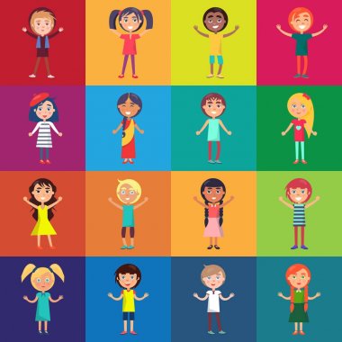 Çocuklar çeşitli etnik grupların izole vektör