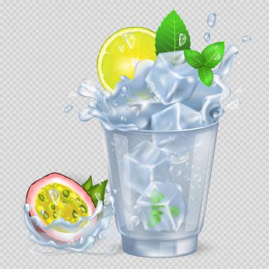 Kokteyl ve buz, taze limon ile yönlü cam