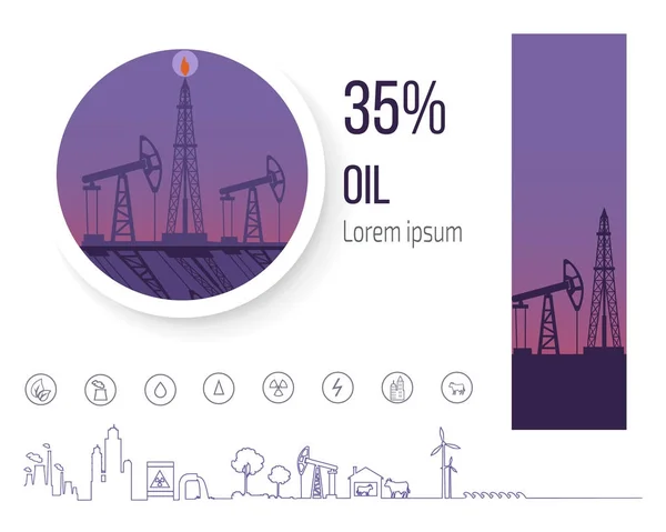 Industria petrolera 35 por ciento, Póster con iconos Vector — Vector de stock