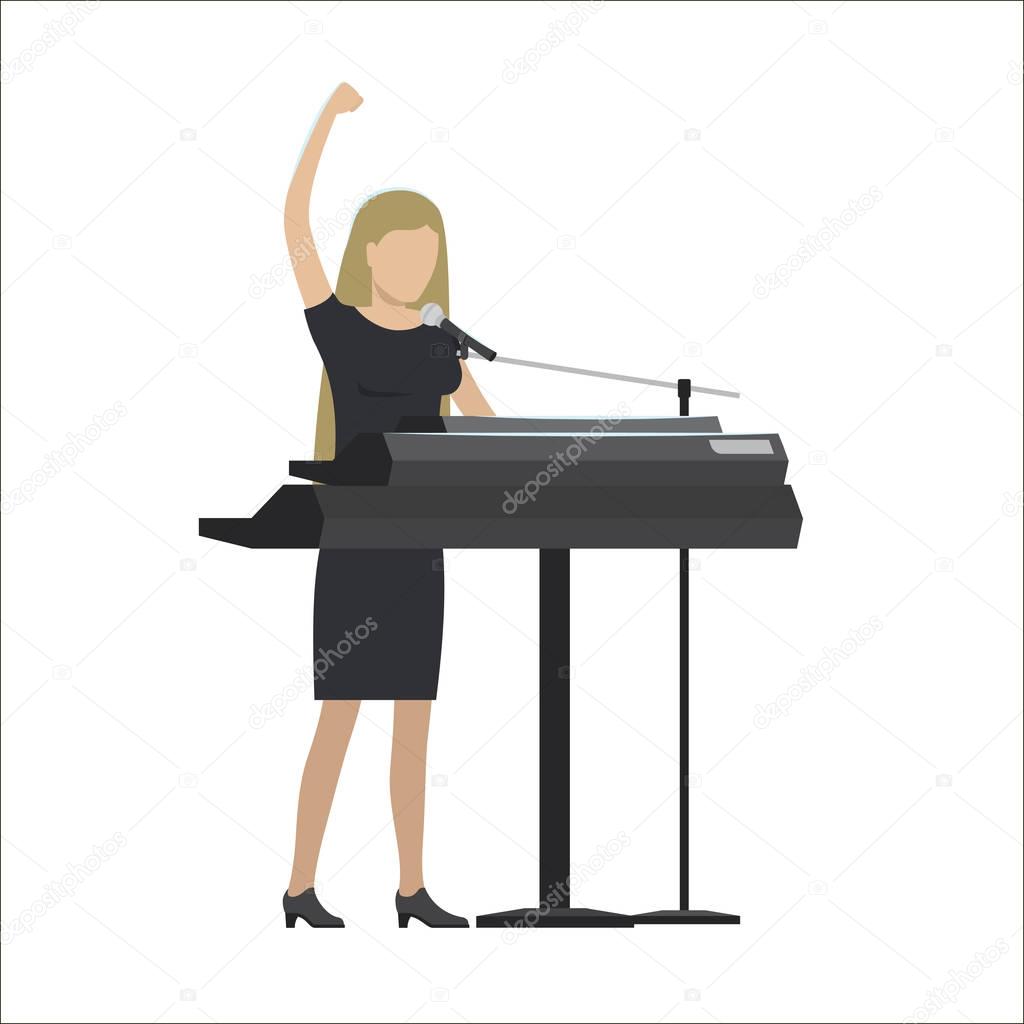 Woman Playing Synthesizer in Musical Group Vector