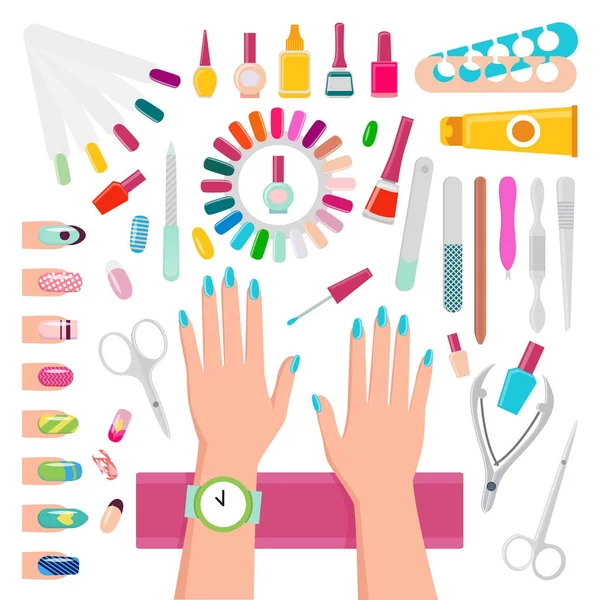 Polidores de unhas e instrumentos para conjunto de manicure —  Vetores de Stock