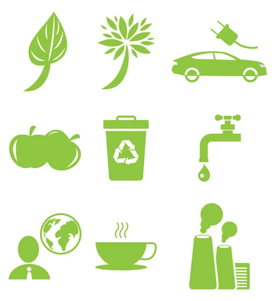 Ecology Green Icons Collection Isolated on White — Stock Vector