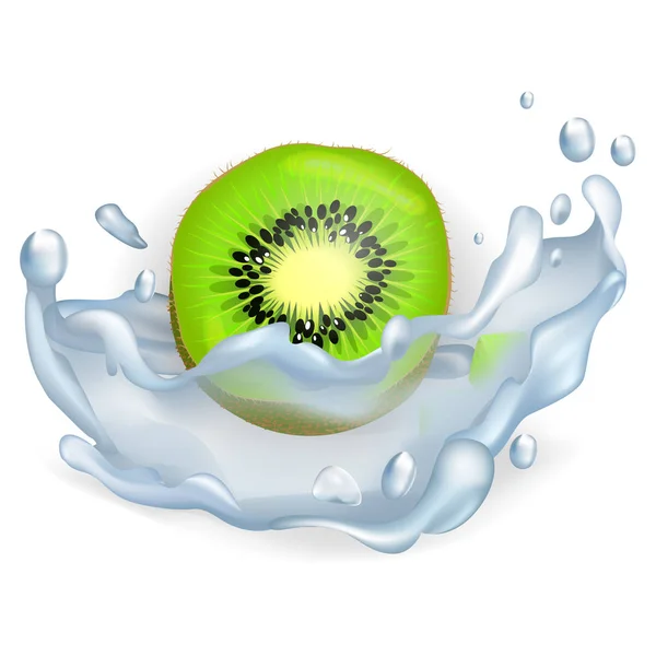 Green Slice of Kiwi Fruit in Water Splash Primer plano — Archivo Imágenes Vectoriales