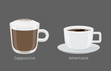 Cappuccino ve Americano kahve fincanı illüstrasyon