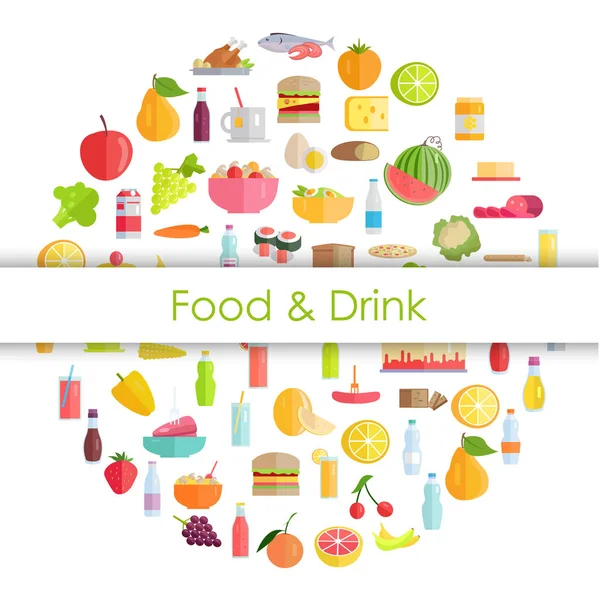 Cibo saporito, prodotti alimentari e bevande rinfrescanti — Vettoriale Stock
