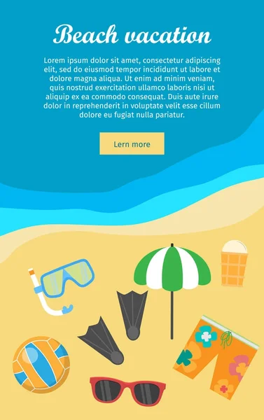 Banner de vacaciones de playa. Cosas necesarias para el descanso . — Vector de stock
