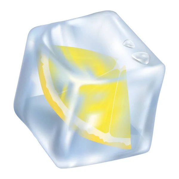 Ледяной куб с замороженными слайсами лимонной цедры — стоковый вектор