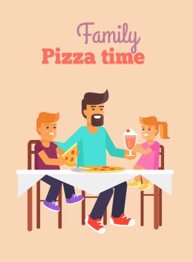 Aile Pizza vektör çizimde Babalar günü