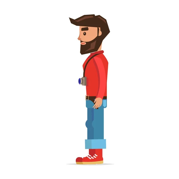 Barbudo hipster hombre con cámara de dibujos animados carácter — Archivo Imágenes Vectoriales