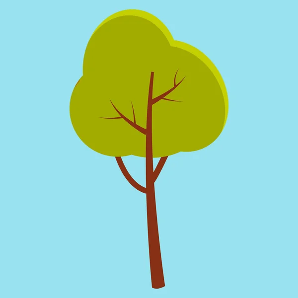 Pohon Musim Panas Hijau dengan Tem Brown Terisolasi di Biru - Stok Vektor