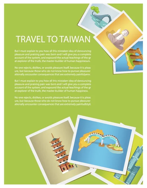 Viaje a Taiwán Poster de promoción con fotos — Archivo Imágenes Vectoriales