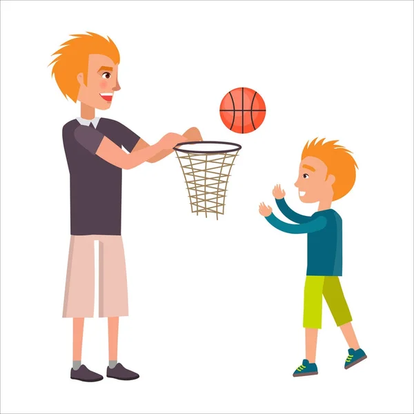 Père jouant au basket avec son fils adorable — Image vectorielle