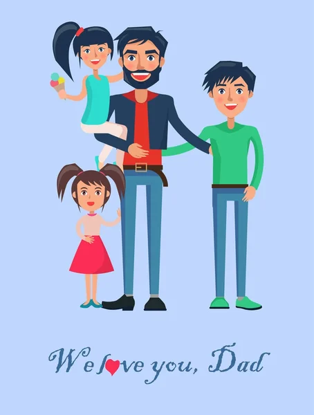 Happy Father of Many Children Vector Illustration — Stock Vector