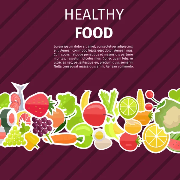 Gezonde voeding Banner met groenten en fruit — Stockvector