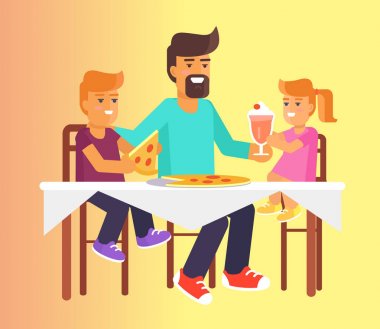 Aile Pizza vektör çizimde Babalar günü