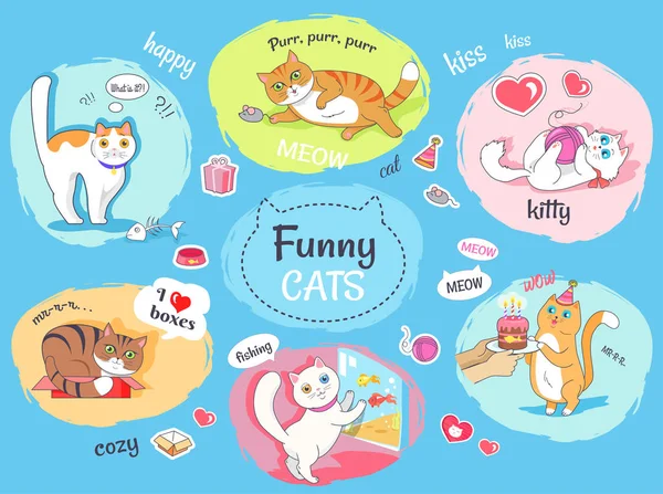 Funny Cats Poster with Images of Everyday Life — Stock Vector