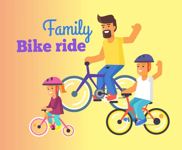 Family Bike Ride with Dad, Little Daughter and Son — Stock Vector