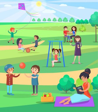 İnsanlar Park renkli Poster açık rahatlatıcı
