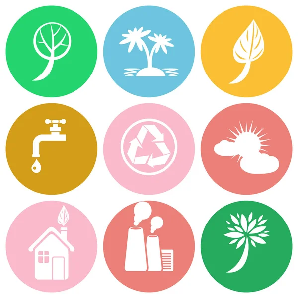 Ecology Themed Round Colorful Isolated Icons Set — Stock Vector