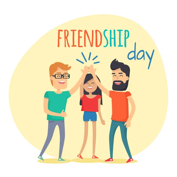 Best Friends Spend Fun Time. Friendship Day Flat — Stock Vector