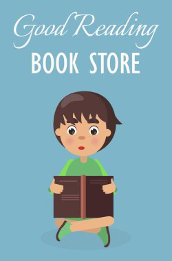 Küçük çocuk iyi okuma kitap deposunda mavi